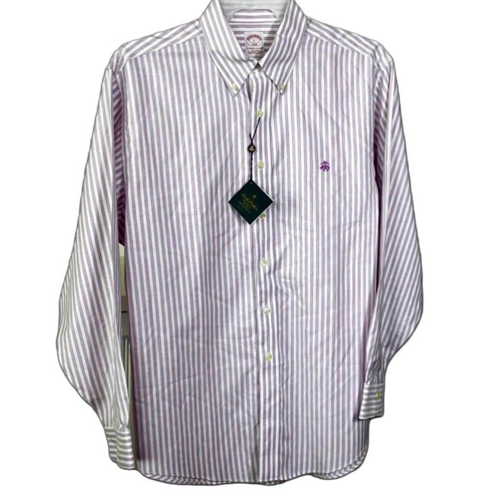 NWT Brooks Brothers Men’s Pinstripe Shirt Lavender White L Preppy Sophisticated